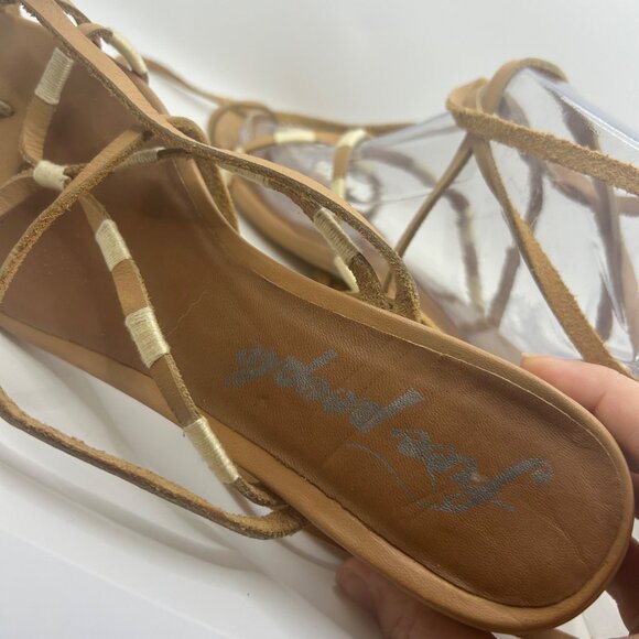 Free People Strappy Tan & Cream Lace-Up Sandals Heel beaded 38 - Picture 5 of 10